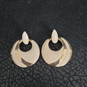 Vintage Gold and Cream Crescent Drop Earrings